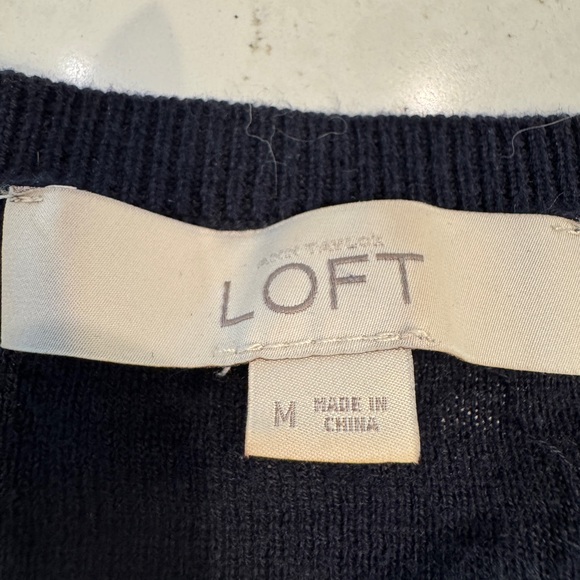 LOFT Navy Ribbed-Neck Sweater - Picture 3 of 3